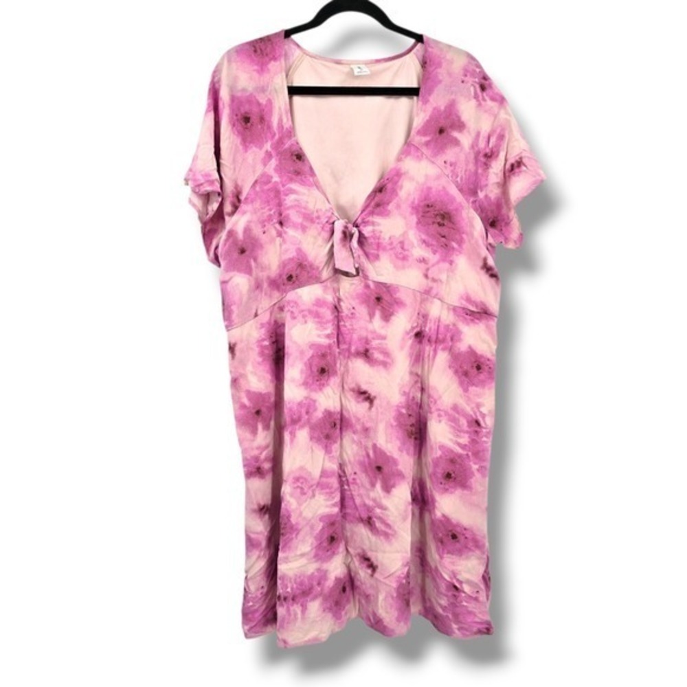 Abound Women's Tie Front V Neck Short Sleeve Floral Print Dress Size 3X